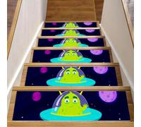 Eslifey Outer Space Alien - Set di 15 gradini in legno, antiscivolo, 76,2 x 20,3 cm, per interni, per cani, bambini, anziani, con adesivo riutilizzabile