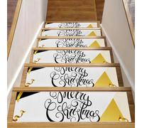 Eslifey Palline di Natale dorate con sfondo geometrico per gradini in legno, confezione da 15 pezzi, 76,2 x 20,3 cm, antiscivolo, per interni, per cani, bambini, anziani, con adesivo riutilizzabile
