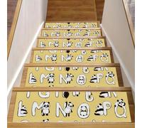 Eslifey Pandas - Set di 15 gradini per scale in legno con illustrazioni dell'alfabeto inglese, 76,2 x 20,3 cm, antiscivolo, per interni, per cani, bambini, anziani, con adesivo riutilizzabile