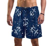 Eslifey, pantaloncini da spiaggia da uomo, modello mare, con ancore e spruzzi, costume da bagno elastico per uomo, taglia L Multi L