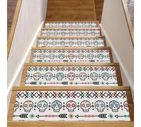 Eslifey Pedane in legno per scale in legno con teschio in stile etnico messicano, 76,2 x 20,3 cm, antiscivolo, per interni, per cani, bambini, anziani, con adesivo riutilizzabile