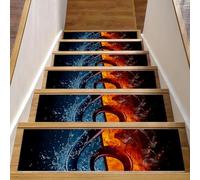 Eslifey Pedane per scale in legno, con chiave di violino e note musicali, 76,2 x 20,3 cm, antiscivolo, per interni, per cani, bambini, anziani, con adesivo riutilizzabile, confezione da 15