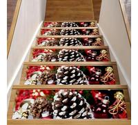 Eslifey Pigna natalizia per gradini in legno, confezione da 15 pezzi, 76,2 x 20,3 cm, antiscivolo, per interni, per cani, bambini, anziani, con adesivo riutilizzabile