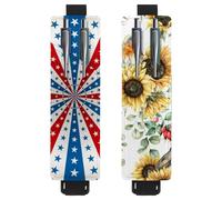 Eslifey Portapenne con fascia elastica regolabile, girasoli e fiori di campo, confezione da 2 pezzi, in pelle, per quaderni e diari, Multicolore 10, 6.1x1.8in/15.4x4.6cm