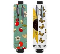Eslifey Portapenne con fascia elastica regolabile, motivo foglie di bosco, confezione da 2, in pelle, per quaderni, diari, Multicolore 7, 6.1x1.8in/15.4x4.6cm