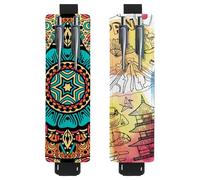 Eslifey Portapenne con fascia elastica regolabile, motivo geometrico messicano, motivo tribale americano, confezione da 2 pezzi, in pelle, per quaderni e diari, Multi 13 , 6.1x1.8in/15.4x4.6cm