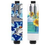 Eslifey Portapenne con fascia elastica regolabile, motivo squali tie dye, confezione da 2 pezzi, in pelle, per quaderni e diari, Multicolore 1, 6.1x1.8in/15.4x4.6cm