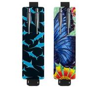 Eslifey Portapenne con fascia elastica regolabile, motivo squali tie dye, confezione da 2 pezzi, in pelle, per quaderni e diari, Multi 14 , 6.1x1.8in/15.4x4.6cm