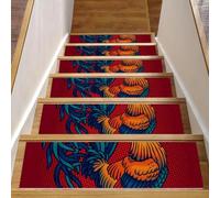 Eslifey Red Big Rooster Cock Chicken Scale Scalette per gradini in legno, confezione da 15, 76,2 x 20,3 cm, antiscivolo, per interni, per cani, bambini, anziani, con adesivo riutilizzabile