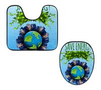 Eslifey Save The Energy Earth - Set di 2 copriwater e tappetino per WC a forma di U, lavabili in lavatrice, antiscivolo, assorbenti