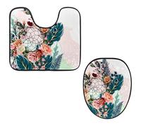 Eslifey Set da 2 pezzi con copriwater e tappetino per WC a forma di U, bellissimo set di tappetini per WC con acchiappasogni, lavabili in lavatrice, antiscivolo, assorbenti