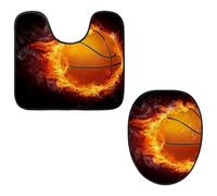 Eslifey Set da 2 pezzi con copriwater e tappetino per WC a forma di U, con fiamma di pallacanestro, lavabili in lavatrice, antiscivolo, assorbenti