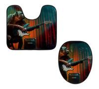 Eslifey Set da 2 pezzi con copriwater e tappetino per WC a forma di U, con gorilla che suona la chitarra, lavabili in lavatrice, antiscivolo, assorbenti