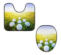 Eslifey Set da 2 pezzi con copriwater e tappetino per WC a forma di U, con palline da golf, lavabili in lavatrice, antiscivolo, assorbenti