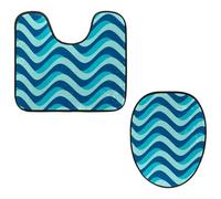 Eslifey Set da 2 pezzi con copriwater e tappetino per WC a forma di U, motivo a righe nautiche, lavabili in lavatrice, antiscivolo, assorbenti