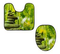 Eslifey Set da 2 pezzi con copriwater e tappetino per WC a forma di U, motivo foglie di pietra per meditazione, lavabili in lavatrice, antiscivolo, assorbenti