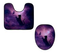 Eslifey Set da 2 pezzi con copriwater e tappetino per WC a forma di U, motivo: gatto spaziale galassia e farfalla, lavabili in lavatrice, antiscivolo, assorbenti