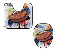 Eslifey Set da 2 pezzi con copriwater e tappetino per WC a forma di U, motivo: graffiti di rugby, tappetini sportivi, lavabili in lavatrice, antiscivolo, assorbenti