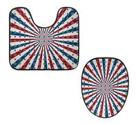 Eslifey Set da 2 pezzi con copriwater e tappetino per WC a forma di U, vintage, con bandiera USA e stelle, lavabile in lavatrice, antiscivolo, assorbente