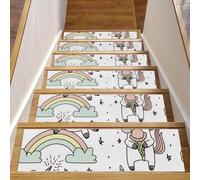 Eslifey Set di 15 gradini in legno, antiscivolo, per interni, 76,2 x 20,3 cm, con adesivo riutilizzabile, motivo: unicorni, nuvole, arcobaleno e stelle