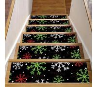 Eslifey Set di 15 gradini per scale in legno con fiocchi di neve colorati natalizi, 76,2 x 20,3 cm, antiscivolo, per interni, per cani, bambini, anziani, con adesivo riutilizzabile