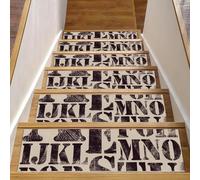 Eslifey Set di 15 gradini per scale in legno con lettere dell'alfabeto retrò, 76,2 x 20,3 cm, antiscivolo, per interni, per cani, bambini, anziani, con adesivo riutilizzabile