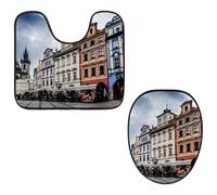 Eslifey Set di 2 copriwater e tappetino per WC a forma di U, bellissimo set di tappetini per WC Praga, lavabili in lavatrice, tappetini antiscivolo assorbenti