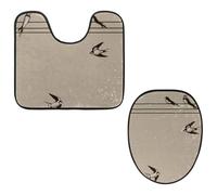 Eslifey Set di 2 copriwater e tappetino per WC a forma di U, con rondini su un filo, lavabili in lavatrice, tappetini antiscivolo assorbenti
