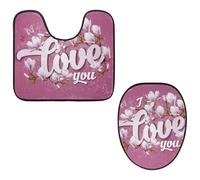 Eslifey Set di 2 copriwater e tappetino per WC a forma di U, con scritta "I Love You Magnolia", lavabili in lavatrice, antiscivolo, assorbenti