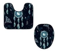 Eslifey Set di 2 copriwater e tappetino per WC a forma di U, motivo: acchiappasogni mistico luna, lavabili in lavatrice, antiscivolo, assorbenti
