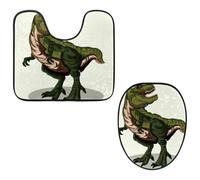 Eslifey Set di 2 copriwater e tappetino per WC a forma di U, motivo: dinosauri T Rex, lavabili in lavatrice, tappetini antiscivolo assorbenti
