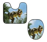 Eslifey Set di 2 copriwater e tappetino per WC a forma di U, motivo: dinosauro nella giungla, lavabili in lavatrice, antiscivolo, assorbenti