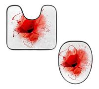 Eslifey Set di 2 copriwater e tappetino per WC a forma di U, motivo: primo piano con papavero rosso, con vernice spray, lavabili in lavatrice, antiscivolo, assorbenti