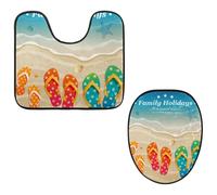 Eslifey Set di 2 copriwater e tappetino per WC a forma di U, pantofole per la famiglia, set di tappetini da spiaggia e vacanze, lavabili in lavatrice, tappetini antiscivolo assorbenti
