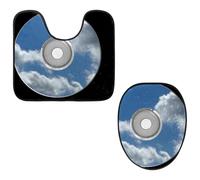 Eslifey Set di 2 copriwater e tappetino per WC a forma di U, per CD, DVD, nuvole, Sky, Music, lavabile in lavatrice, antiscivolo, assorbente