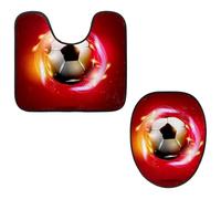 Eslifey Set di 2 copriwater e tappetino per WC a forma di U, set da 2 pezzi, motivo: calcio fiamma, lavabile in lavatrice, antiscivolo, assorbente