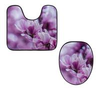 Eslifey Set di 2 copriwater e tappetino per WC a forma di U, set da 2 pezzi, motivo: fiore di magnolia in fiore, lavabile in lavatrice, antiscivolo, assorbente
