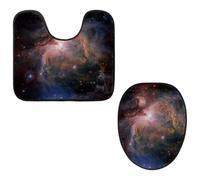 Eslifey Set di 2 copriwater e tappetino per WC a forma di U, set da 2 pezzi, motivo: Nebulosa Stellar Orion, lavabili in lavatrice, antiscivolo, assorbenti