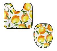 Eslifey Set di 2 copriwater e tappetino per WC a forma di U, set da 2 pezzi, set di tappetini estivi per WC con frutta limone, lavabili in lavatrice, tappetini antiscivolo assorbenti