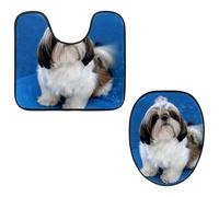 Eslifey Set di 2 copriwater e tappetino per WC a forma di U, set da 2 pezzi, tappetino per WC con cucciolo di Shih Tzu, lavabile in lavatrice, antiscivolo, assorbente