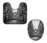 Eslifey Set di 2 copriwater e tappetino per WC a forma di U, set di tappetini antichi abbazia di San Galgano, lavabili in lavatrice, tappetini assorbenti antiscivolo