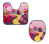 Eslifey Set di 2 copriwater e tappetino per WC a forma di U, set di tappetini colorati Candy Land, lavabili in lavatrice, tappetini antiscivolo assorbenti
