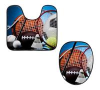 Eslifey Set di 2 copriwater e tappetino per WC a forma di U, set di tappetini per WC con palline sportive, lavabili in lavatrice, tappetini antiscivolo assorbenti