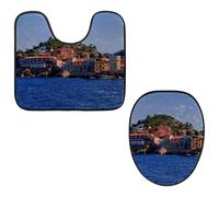 Eslifey Set di 2 copriwater e tappetino per WC a forma di U, set di tappetini per WC Isola d'Elba, lavabili in lavatrice, antiscivolo, assorbenti