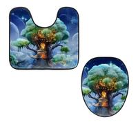 Eslifey Set di 2 copriwater e tappetino per WC a forma di U, set di tappetini per WC Magic Tree, lavabili in lavatrice, antiscivolo, assorbenti