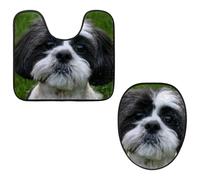 Eslifey Set di 2 copriwater e tappetino per WC a forma di U, set di tappetini per WC Shih Tzu, lavabili in lavatrice, antiscivolo, assorbenti