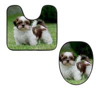 Eslifey Set di 2 copriwater e tappetino per WC a forma di U, set di tappetini per WC Shih Tzu, lavabili in lavatrice, antiscivolo, assorbenti