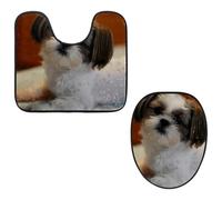 Eslifey Set di 2 copriwater e tappetino per WC a forma di U, set di tappetini per WC Shih Tzu, lavabili in lavatrice, antiscivolo, assorbenti