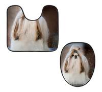 Eslifey Set di 2 copriwater e tappetino per WC a forma di U, set di tappetini per WC Shih Tzu, lavabili in lavatrice, antiscivolo, assorbenti