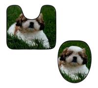 Eslifey Set di 2 copriwater e tappetino per WC a forma di U, set di tappetini per WC Shih Tzu, lavabili in lavatrice, antiscivolo, assorbenti